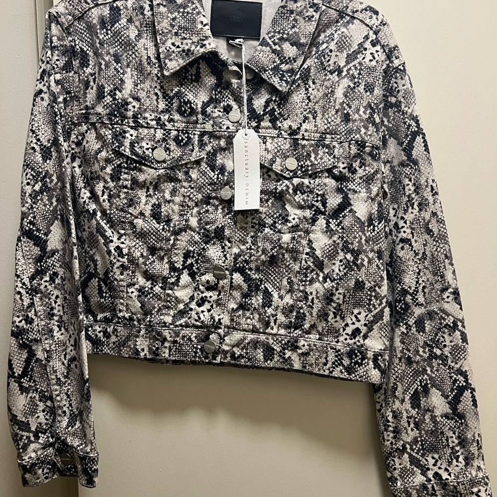 Sanctuary Black and White Snake Print Jean Jacket